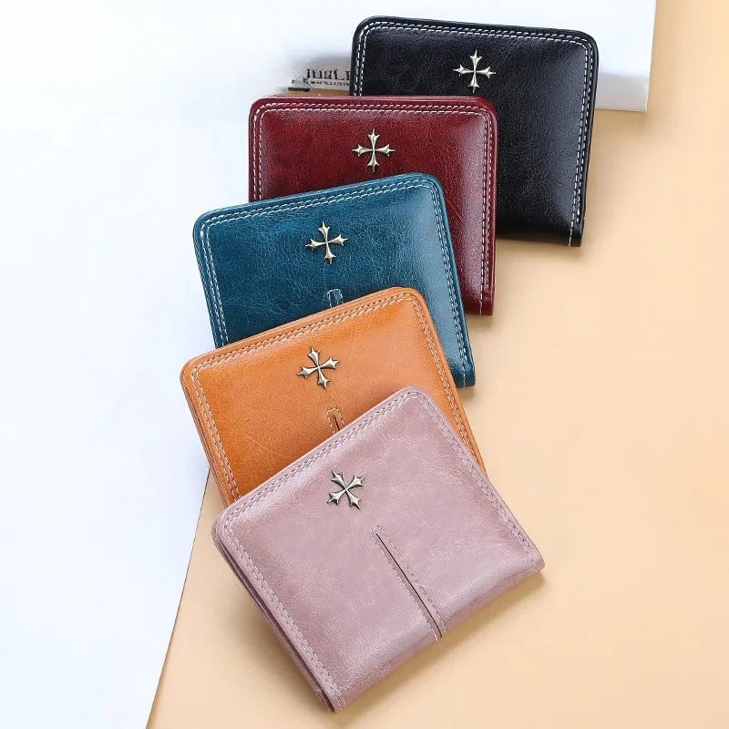 Leather Wallet For Women With Coin Pocket Card Holder