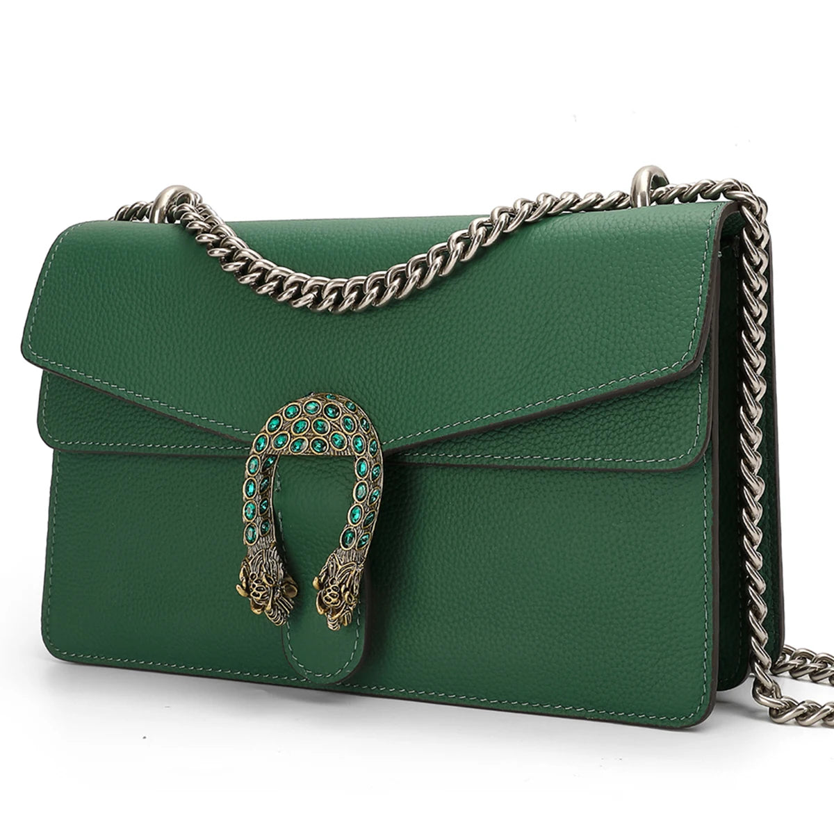 NONECN Genuine Leather Chain Crossbody Bag for Women