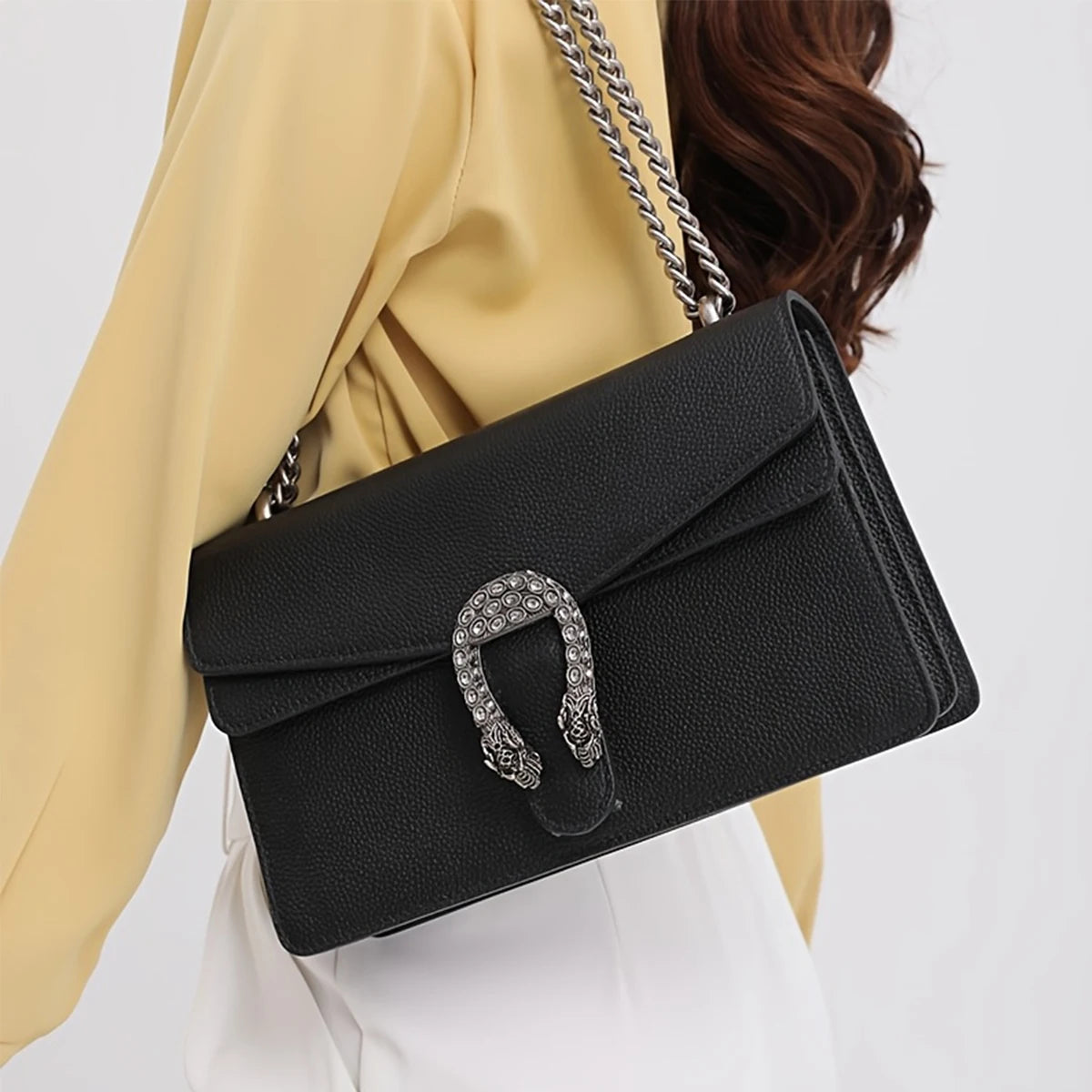 NONECN Luxury Crossbody Bag For Women Genuine Leather With Chain