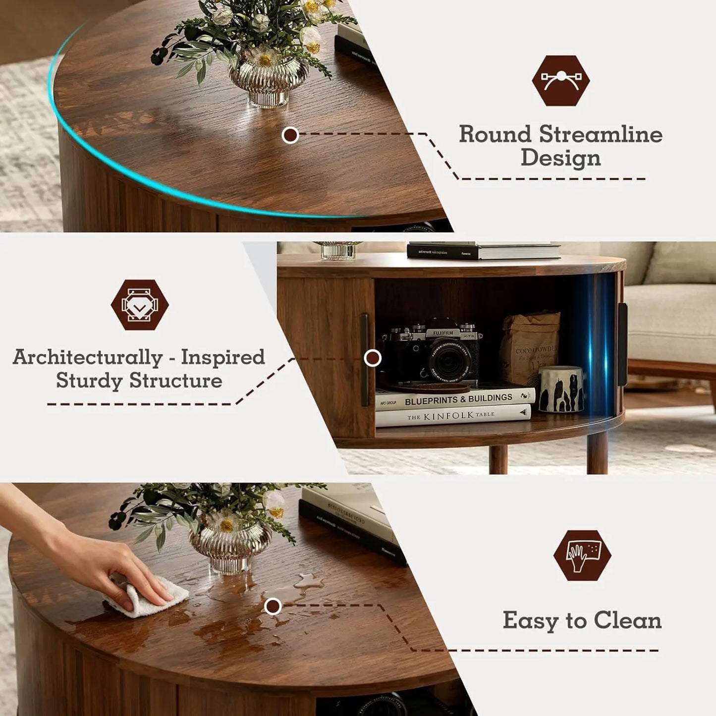 Round Coffee Table With Cabinets And Sliding Doors Living Room