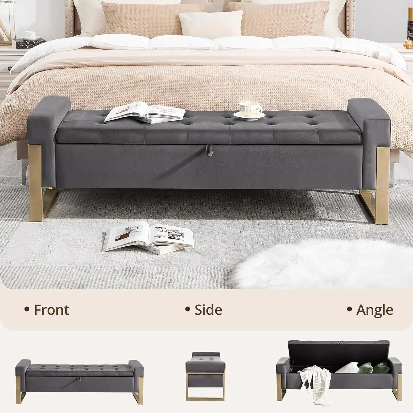 End Of Bed Velvet Tufted Storage Bench, Upholstered Ottoman