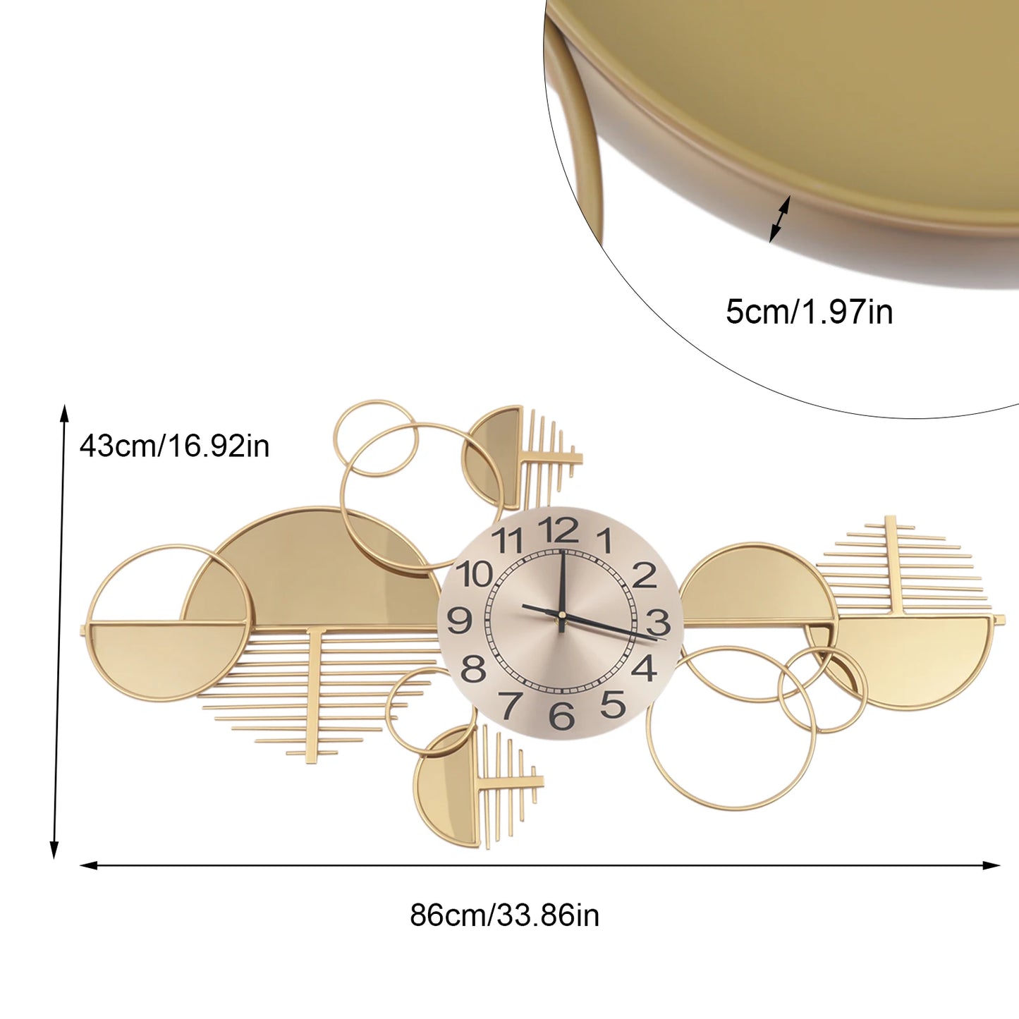 Modern Metal Wall Clock Battery Operated Silent Minimalist