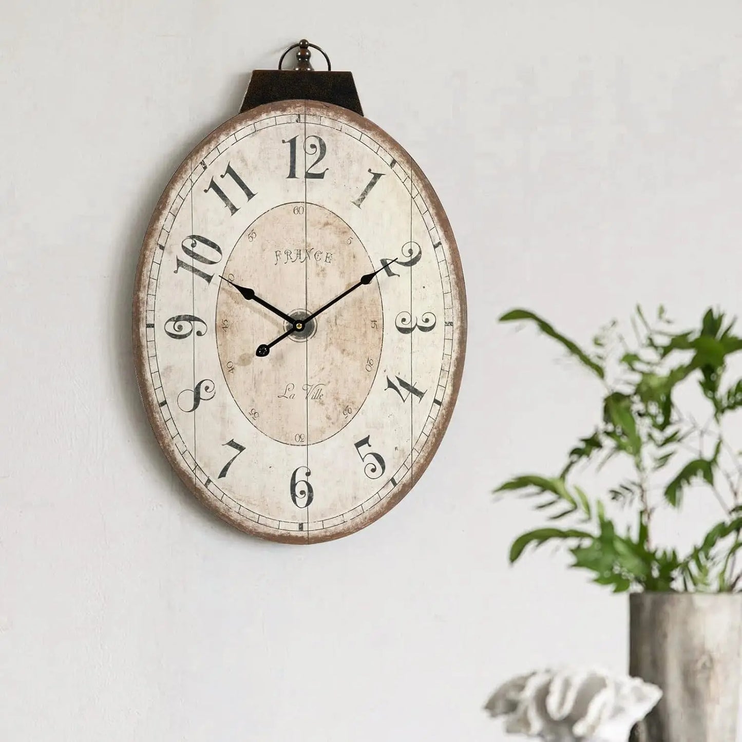 French Country Oval Wall Clock With Rustic Farmhouse Style