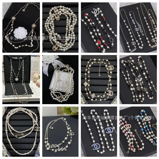 Double C Pearl Sweater Chain Small Fragrant Style High Version Peach Heart Long Tassel Necklace Women's High-end Accessories Wom