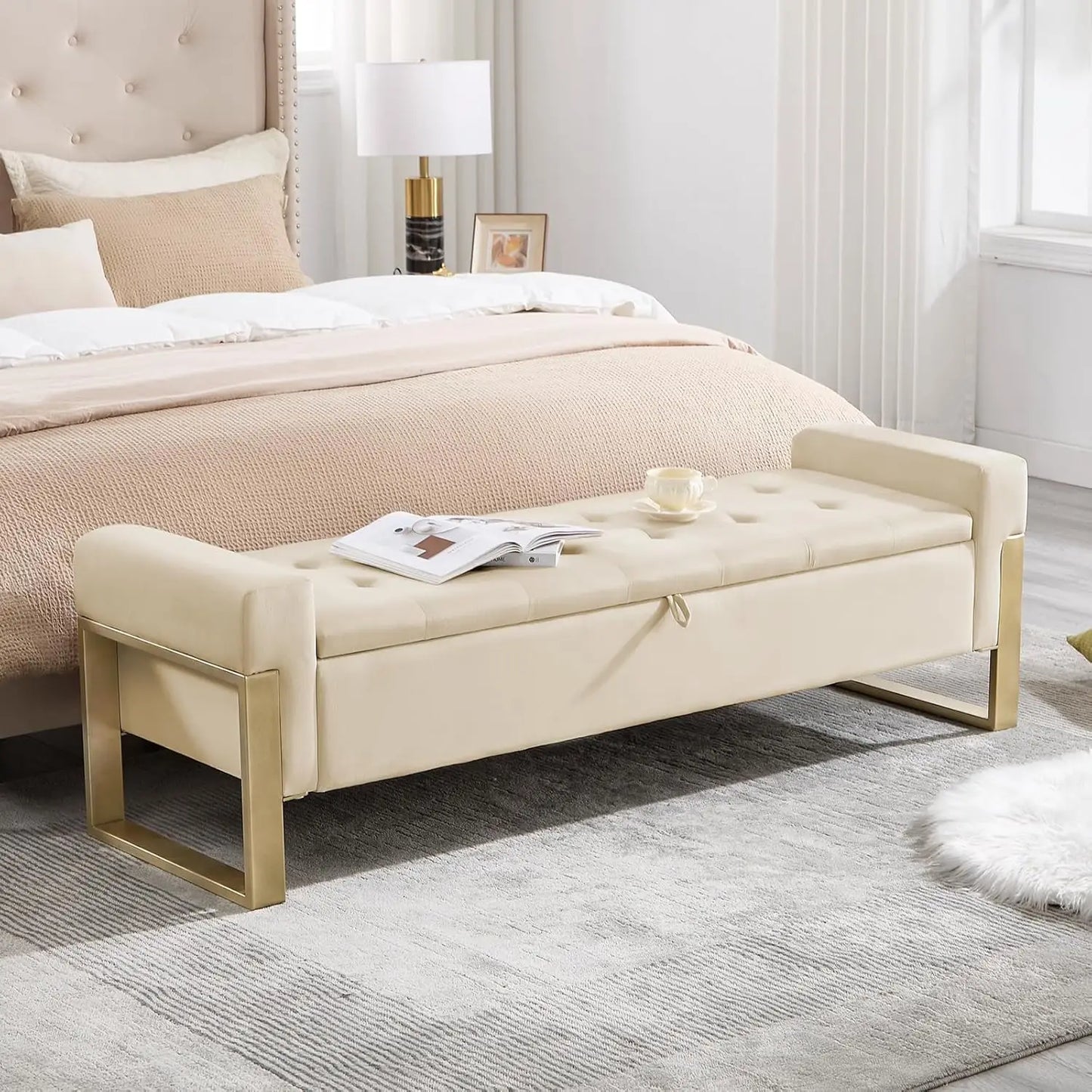 End Of Bed Velvet Tufted Storage Bench, Upholstered Ottoman
