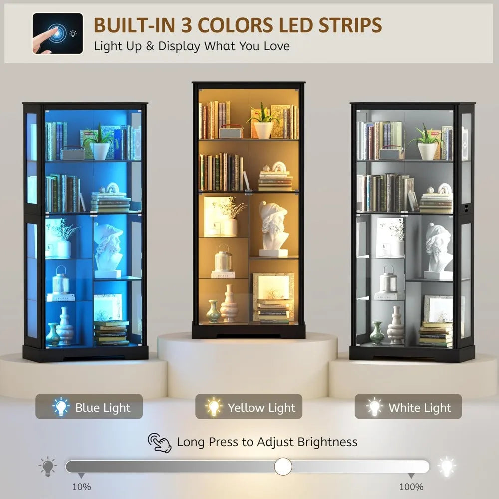 XMSJ Glass Display Cabinet With LED Lights And Motion Sensor