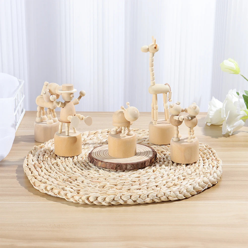 Wooden Animal Ornaments Mini Desktop Puppet Decorations For Home