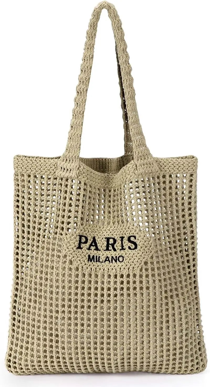 NONECN Crochet Tote Bag For Women Boho Mesh Beach Bag