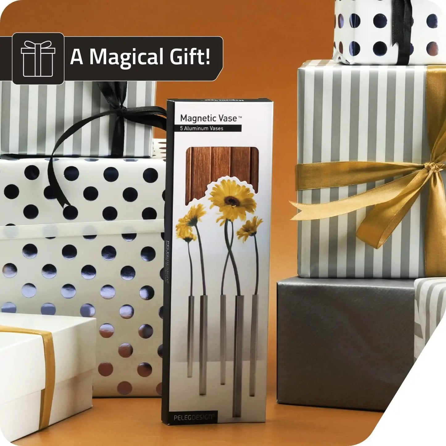 Magnetic Flower Vase Set 5 Aluminum Gold Modern Home Decor