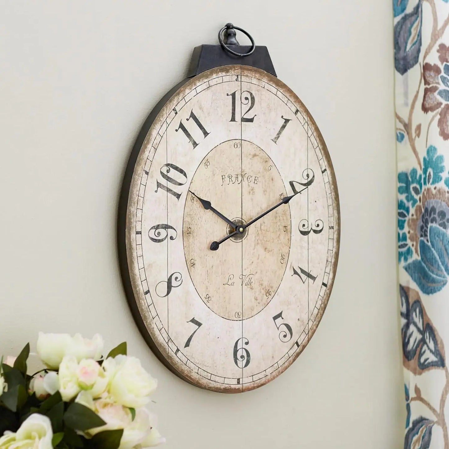 French Country Oval Wall Clock With Rustic Farmhouse Style