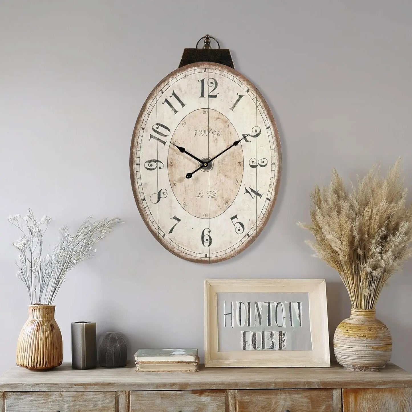 French Country Oval Wall Clock With Rustic Farmhouse Style