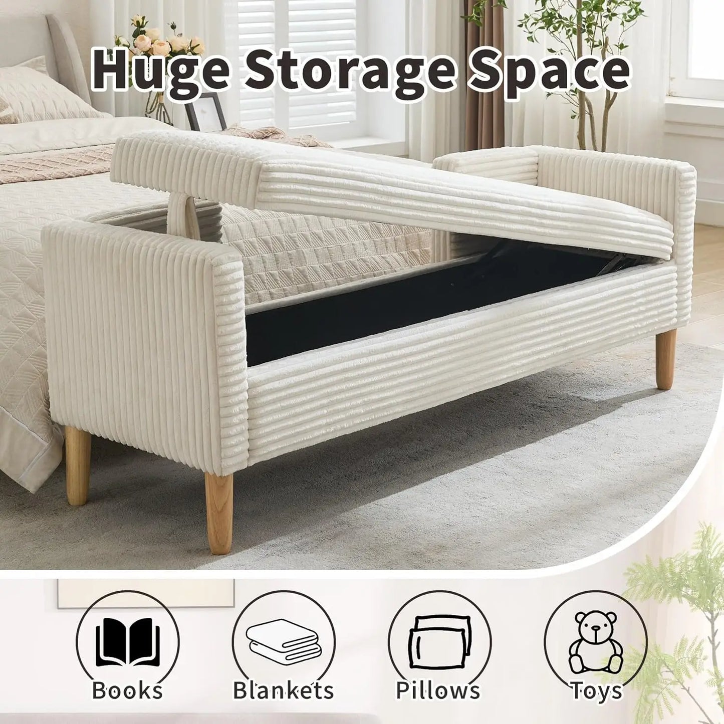 Storage Ottoman Bench With Removable Pillows Upholstered End Of Bed