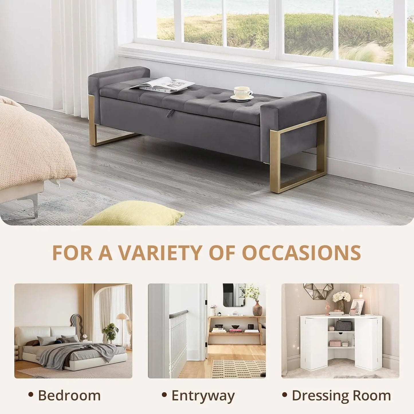 End Of Bed Velvet Tufted Storage Bench, Upholstered Ottoman