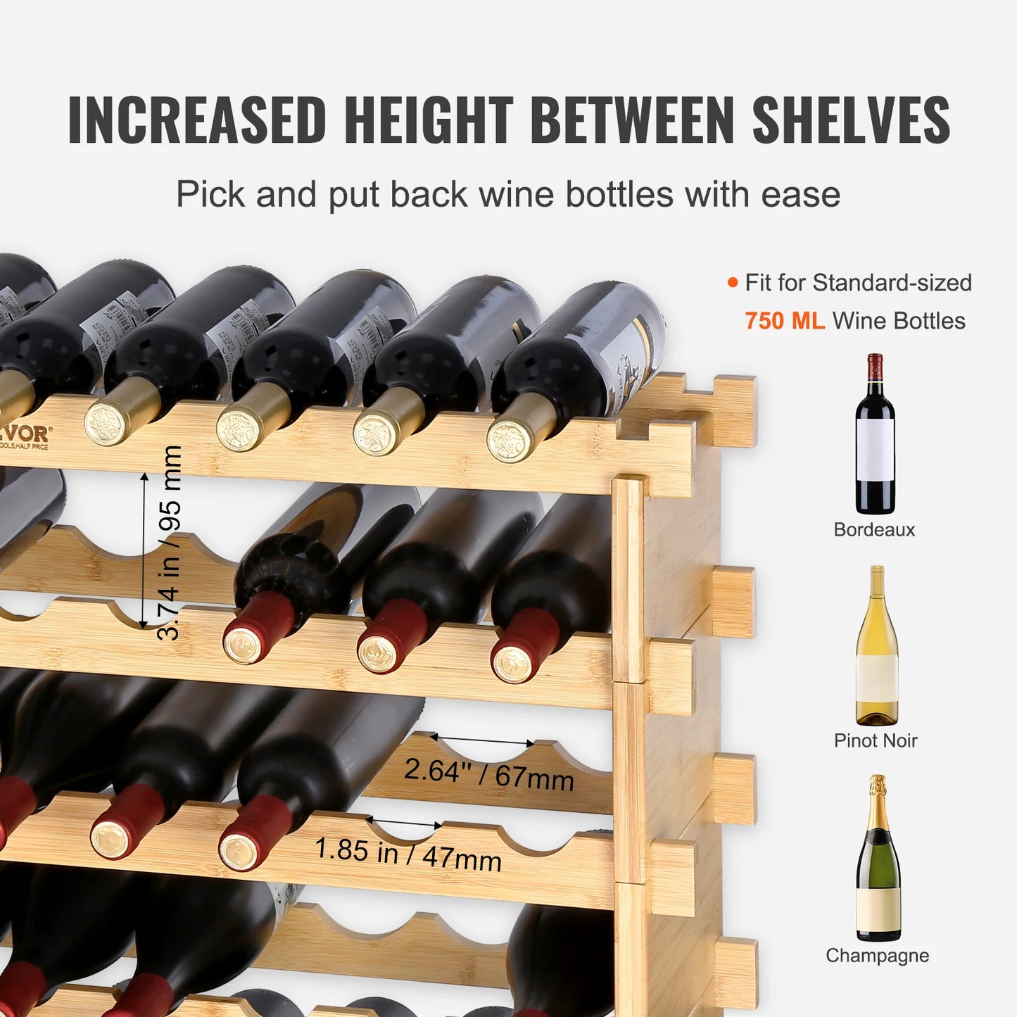 SucceBuy Bamboo 8-Tier Stackable Wine Rack For Kitchen Storage