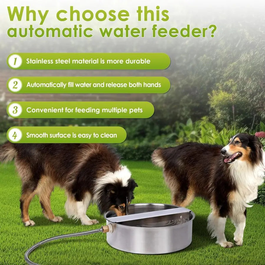 Dog Water Bowl Dispenser Large Breed Outdoor Pet Water Fountain Pet Waterer with Float Valve 6.5L HeavyDuty Stainless Steel Auto