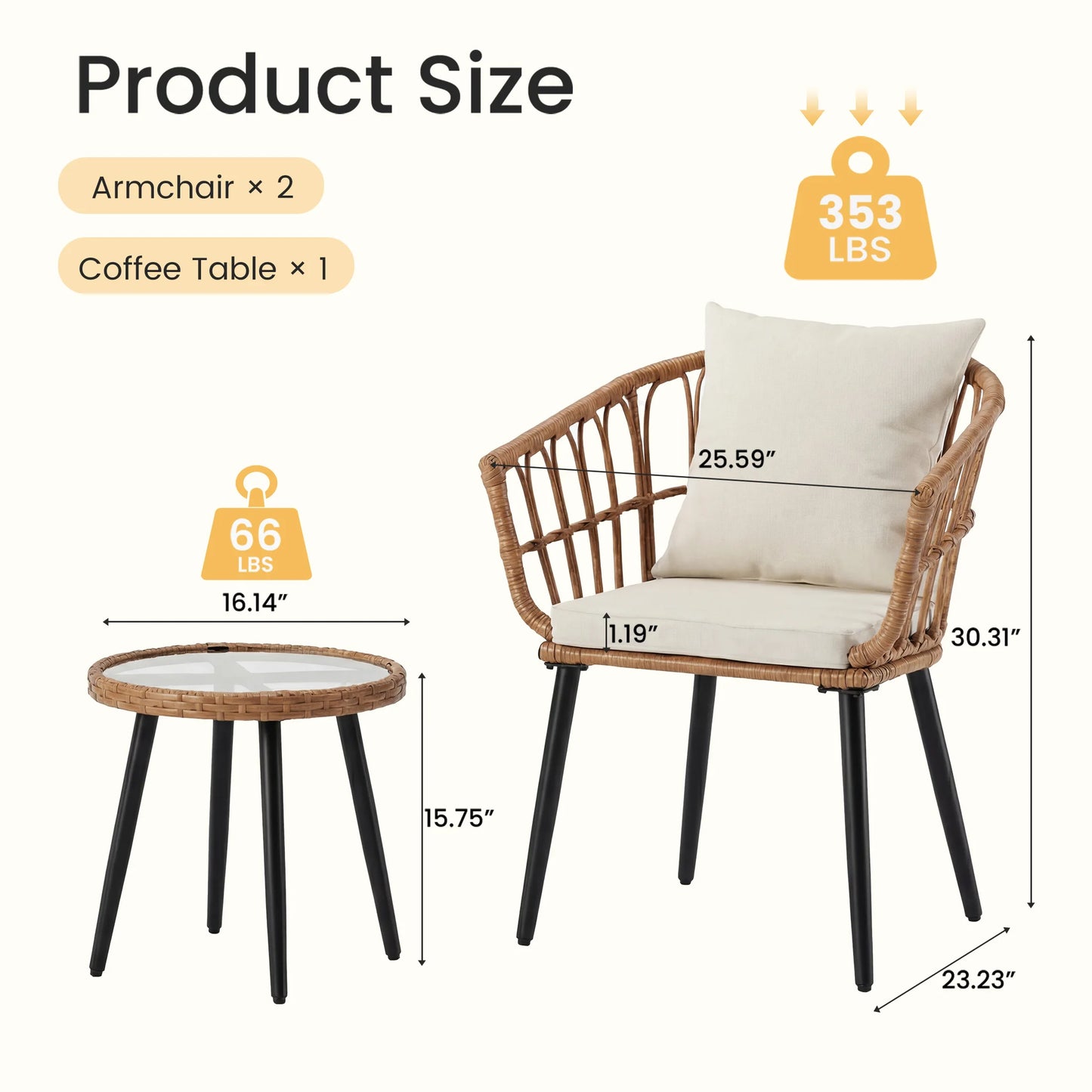Wicker Outdoor Patio Set With Glass Table And Soft Cushions