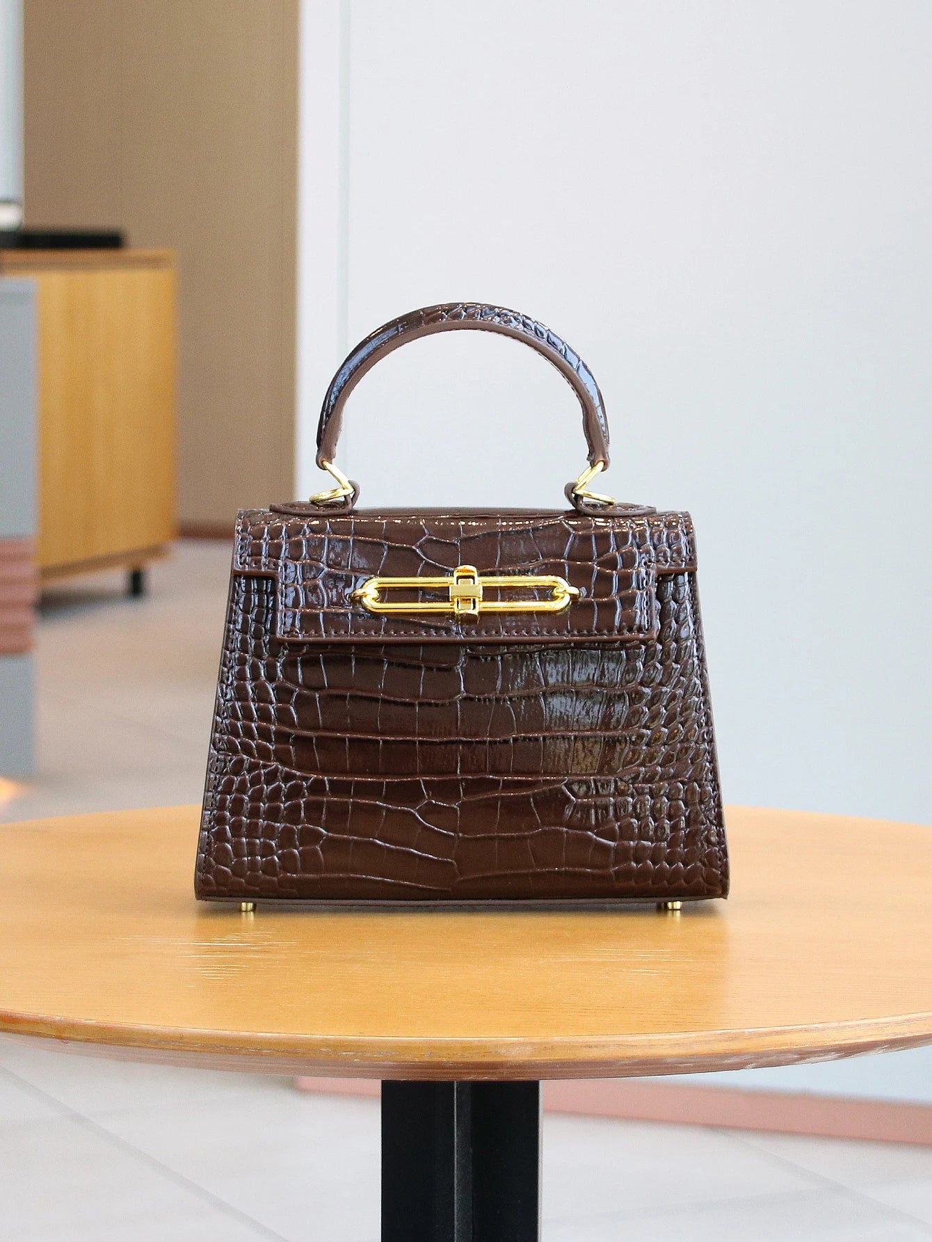 Crocodile Pattern Leather Handbag for Women Luxury Work Bag