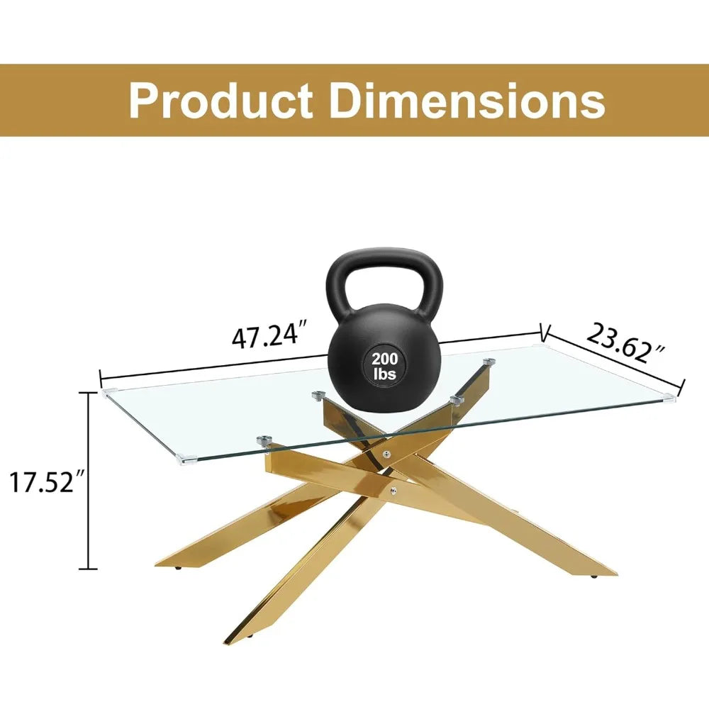 Tempered Glass Coffee And End Tables Set With Geometric Legs