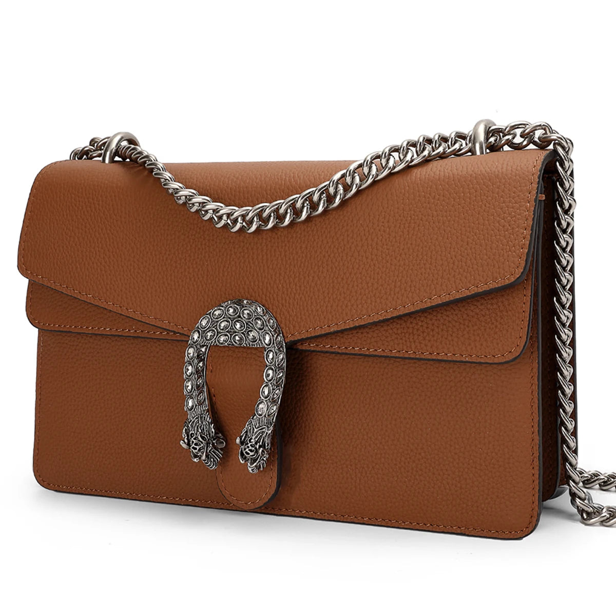 NONECN Genuine Leather Chain Crossbody Bag for Women