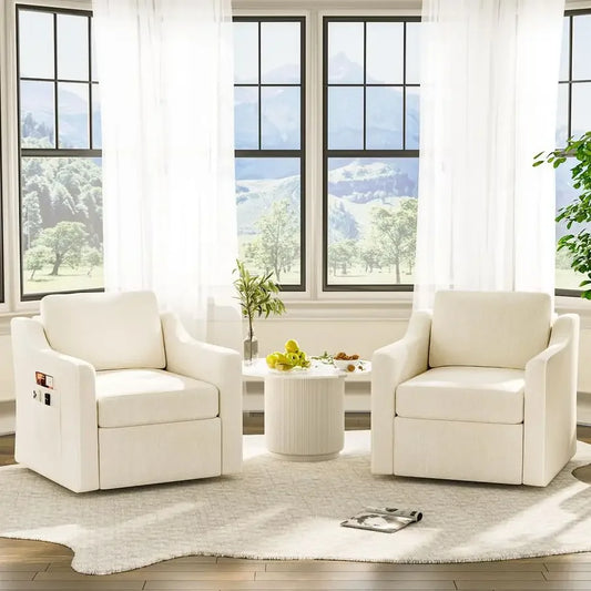 Swivel Accent Chair Set Of 2 Upholstered Armchairs For Reading