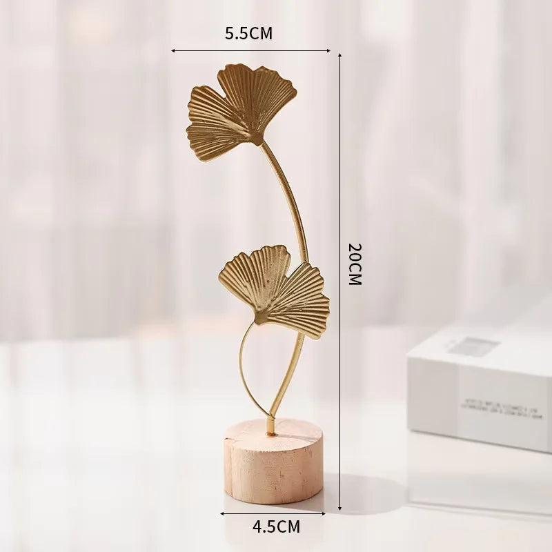 Metal Ginkgo Leaf Figurine For Desktop Decor And Photo Props