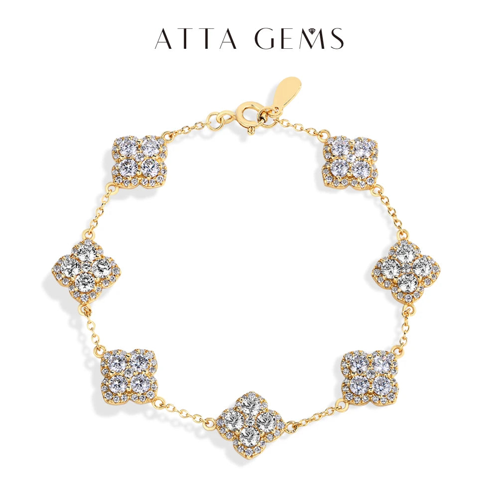 ATTAGEMS Full D VVS1 Moissanite Bracelets S925 Silver Yellow Gold Plated Bracelet for Women Lucky Jewelry Shipping From the USA