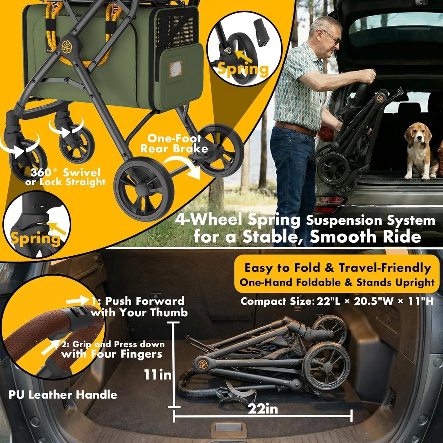 Double Pet Stroller With Carriers For Cats And Small Dogs