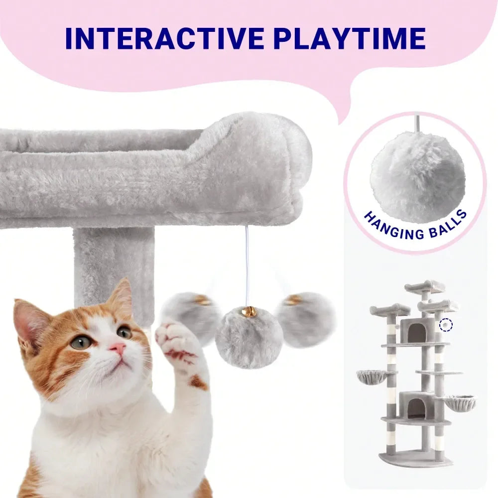 73in FanShaped SpaceSaving Corner Cat Tower MultiLevel Tall Cat Tree For Indoor Kitties Cozy Baskets Condos House Perches Sisal