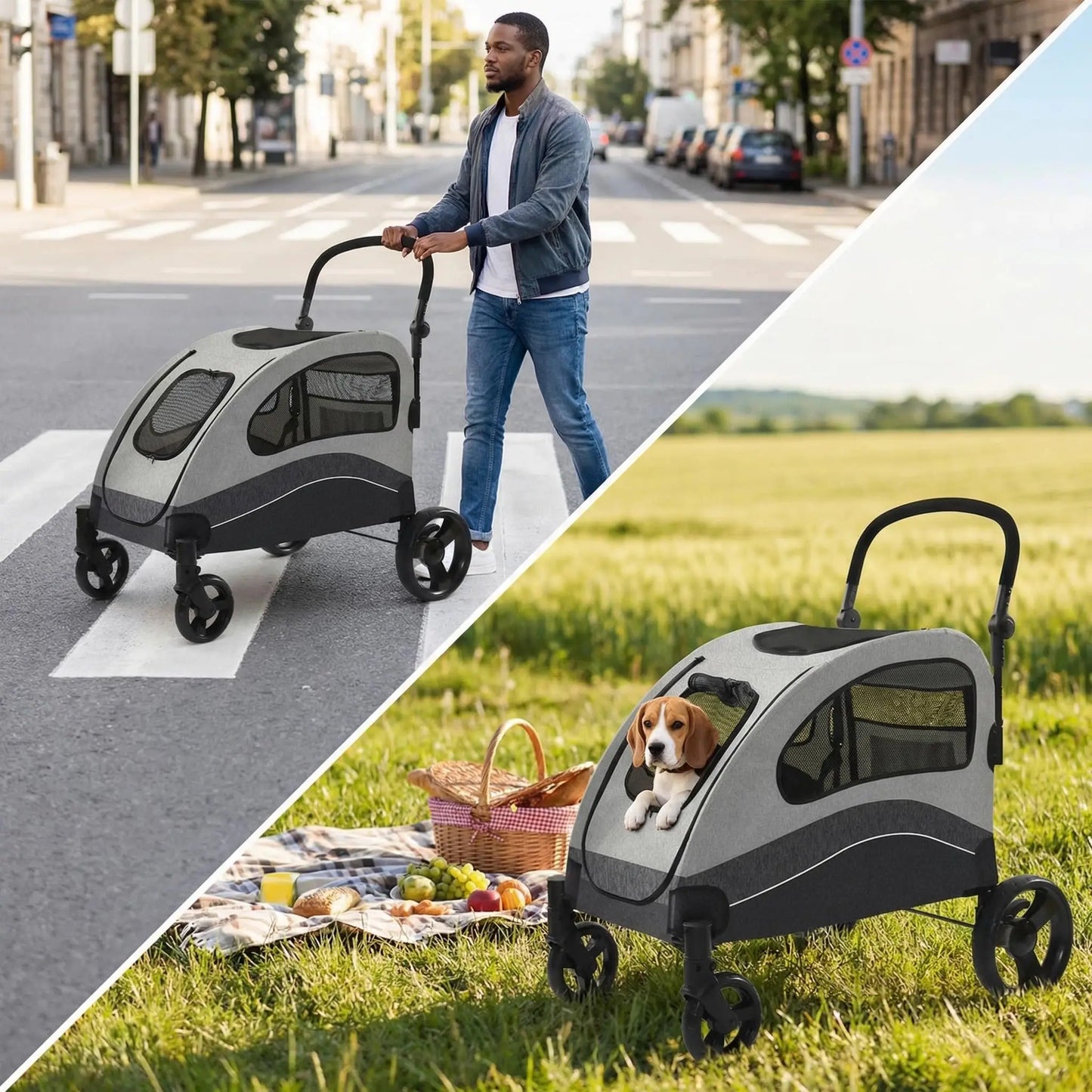 HiMISS Collapsible Large Dog Stroller Wagon With 360 Degree Swivel