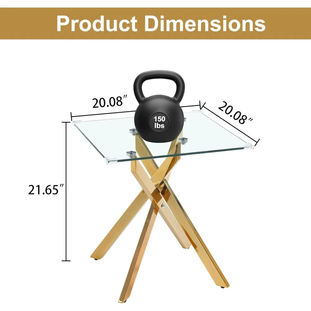 Tempered Glass Coffee And End Tables Set With Geometric Legs