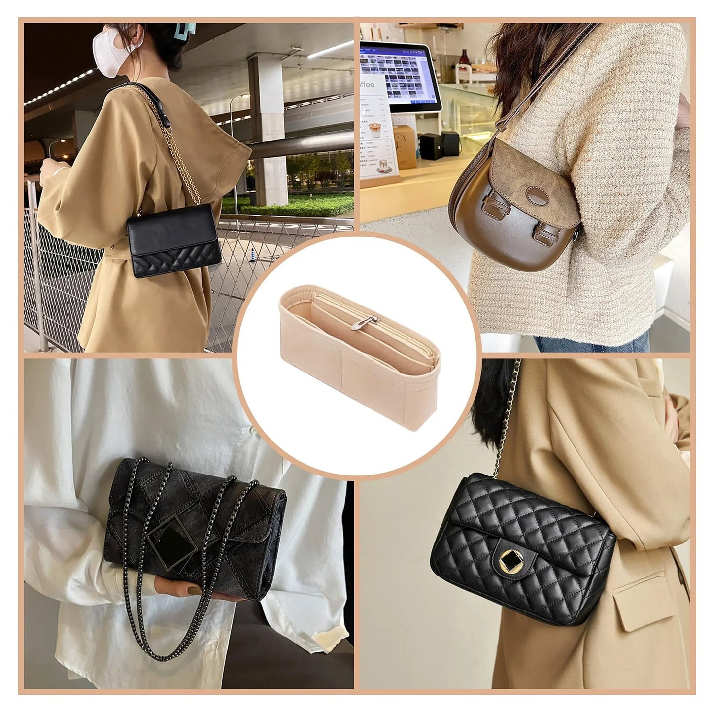 Felt Bag Organizer Insert For Handbags And Purses Lightweight