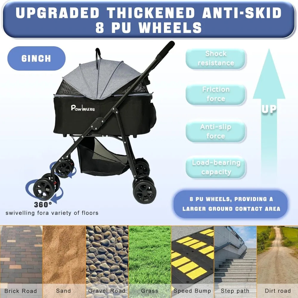 Stroller 4 Wheels With Detachable Carrier For Small Dogs Cats
