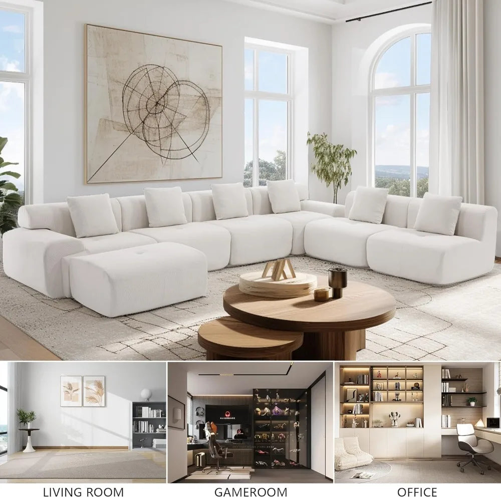 XIAOLANG Modular Sectional Sofa With Ottoman Corduroy Fabric