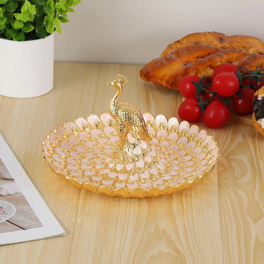 Peacock Motif Fruit Salver for Banquets and Weddings Metal