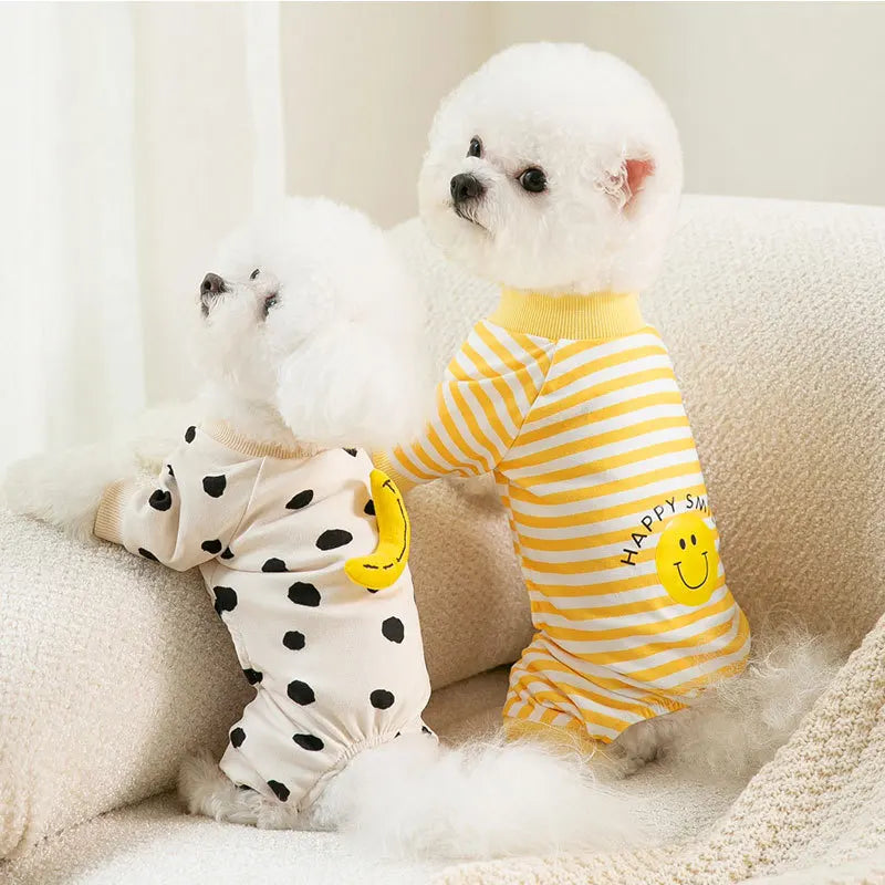 Striped Smile Print Jumpsuit For Small Dogs Autumn Pajamas