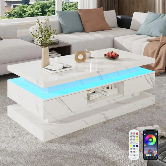 Modern LED Coffee Table With 2 Sliding Drawers And Lighting