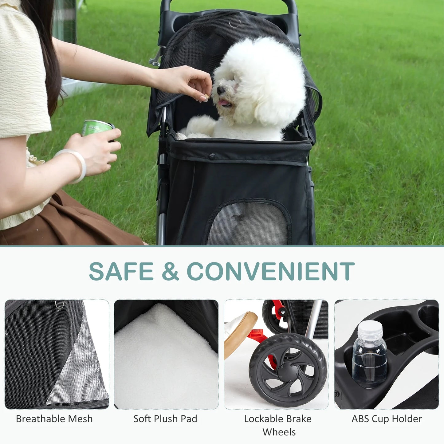 3-Wheel Foldable Pet Stroller For Small Dogs And Cats