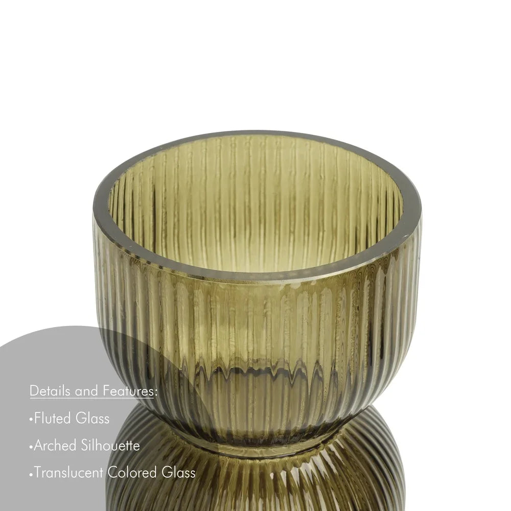 Ribbed Glass Tabletop Vase Handcrafted Fluted Centerpiece