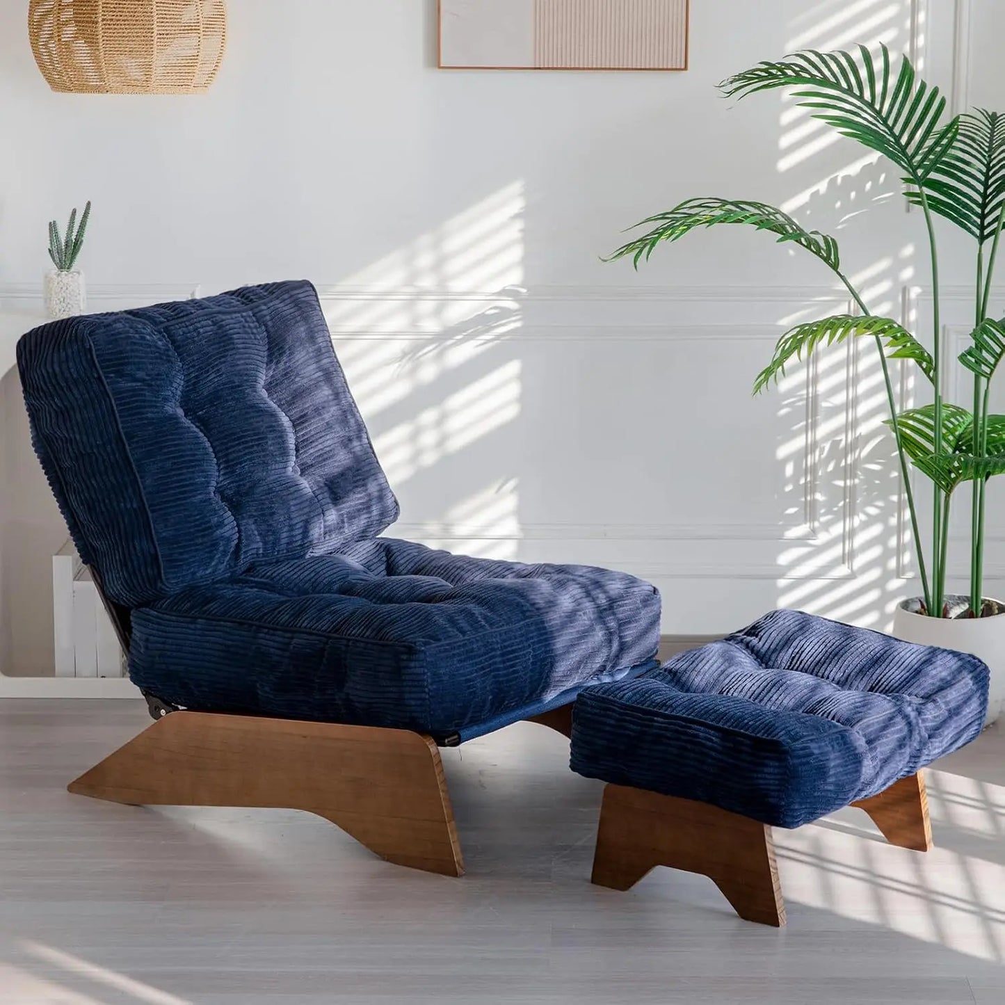 Accent Chair With Ottoman Adjustable Backrest Tufted Upholstered Lounge Footrest