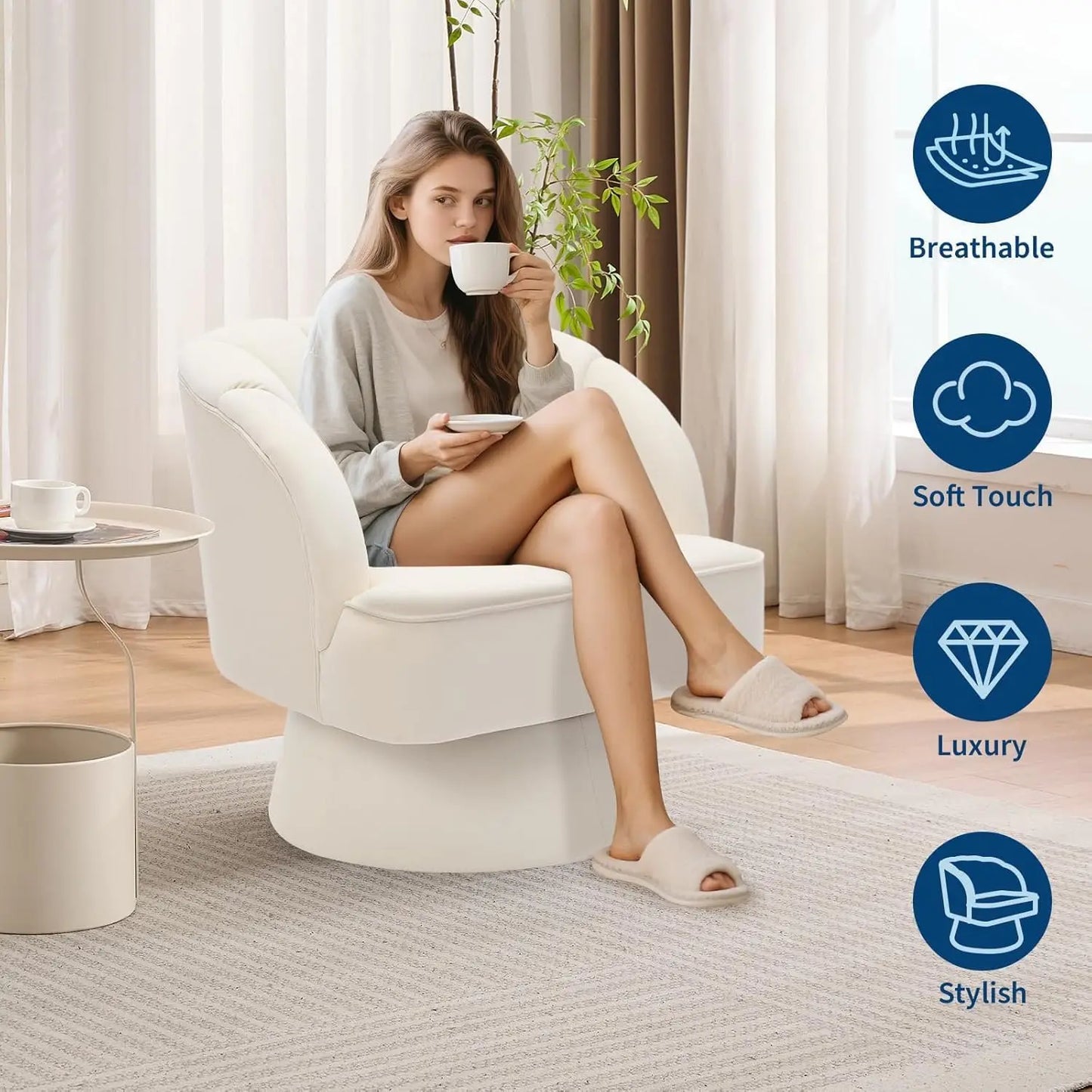 HiMISS Barrel Swivel Accent Chair Upholstered Armchair For Living Room