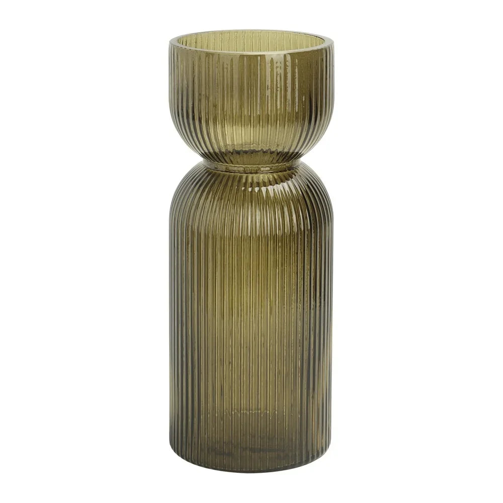 Ribbed Glass Tabletop Vase Handcrafted Fluted Centerpiece