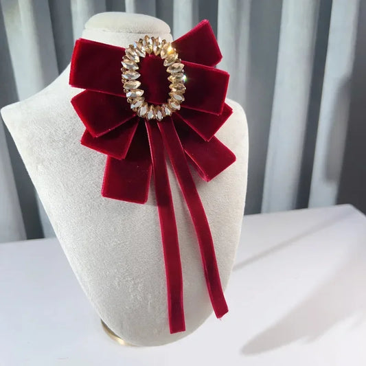 IRemiel Velvet Bow Rhinestone Brooch For Women Wedding Lapel Pin