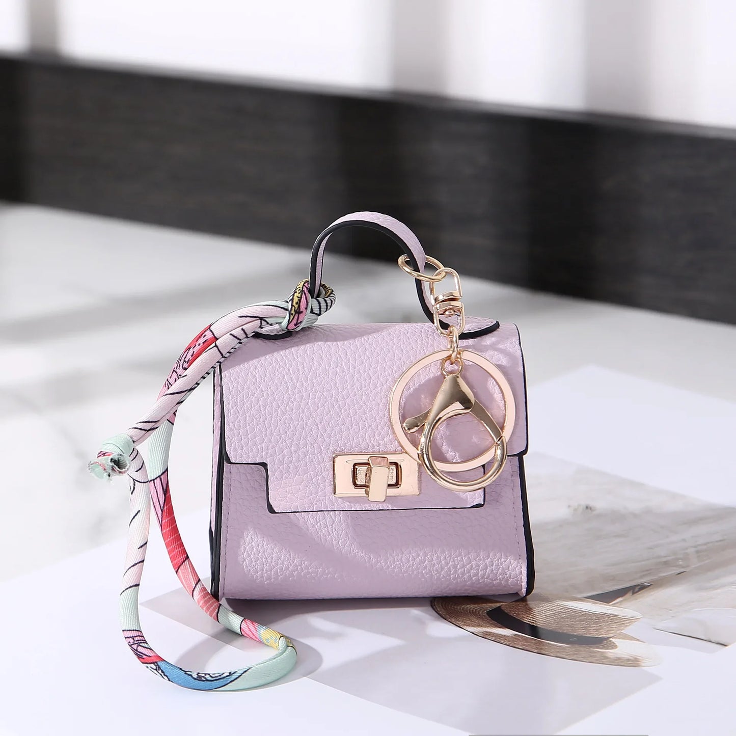 Mini Square Leather Bag Charm Coin Purse Keychain
