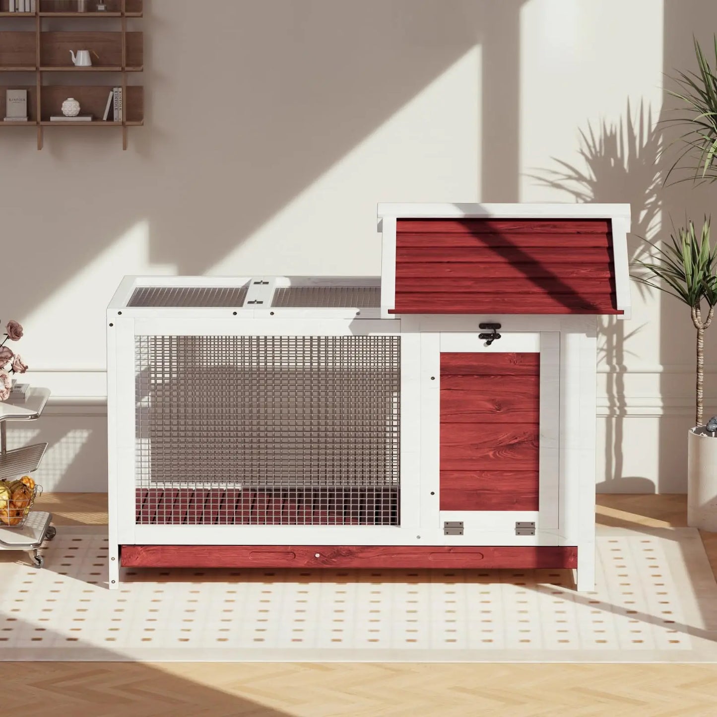 34'' Outdoor Wooden Rabbit Hutch, Large Rabbit Cage with Nesting Box Hen House Poultry Cage with Openable Roof for Small Animals
