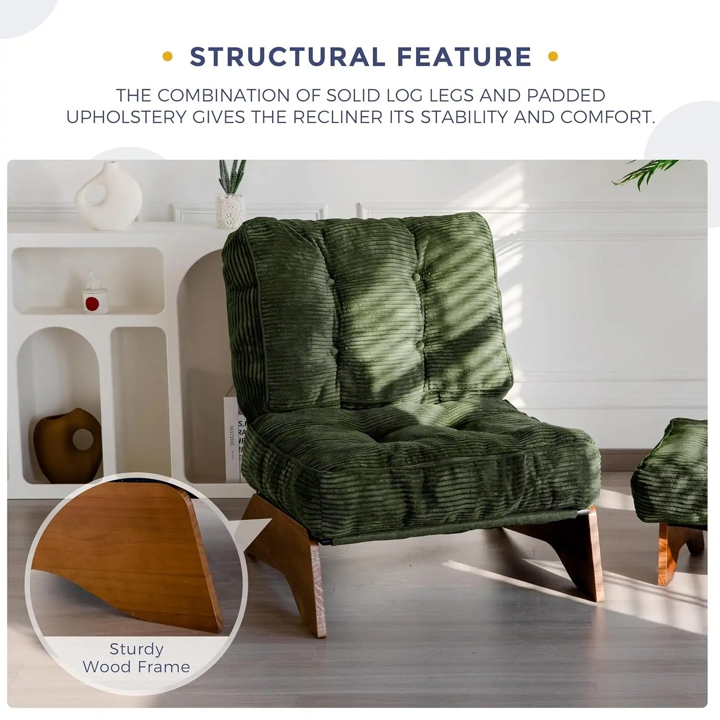 Accent Chair With Ottoman Adjustable Backrest Tufted Upholstered Lounge Footrest