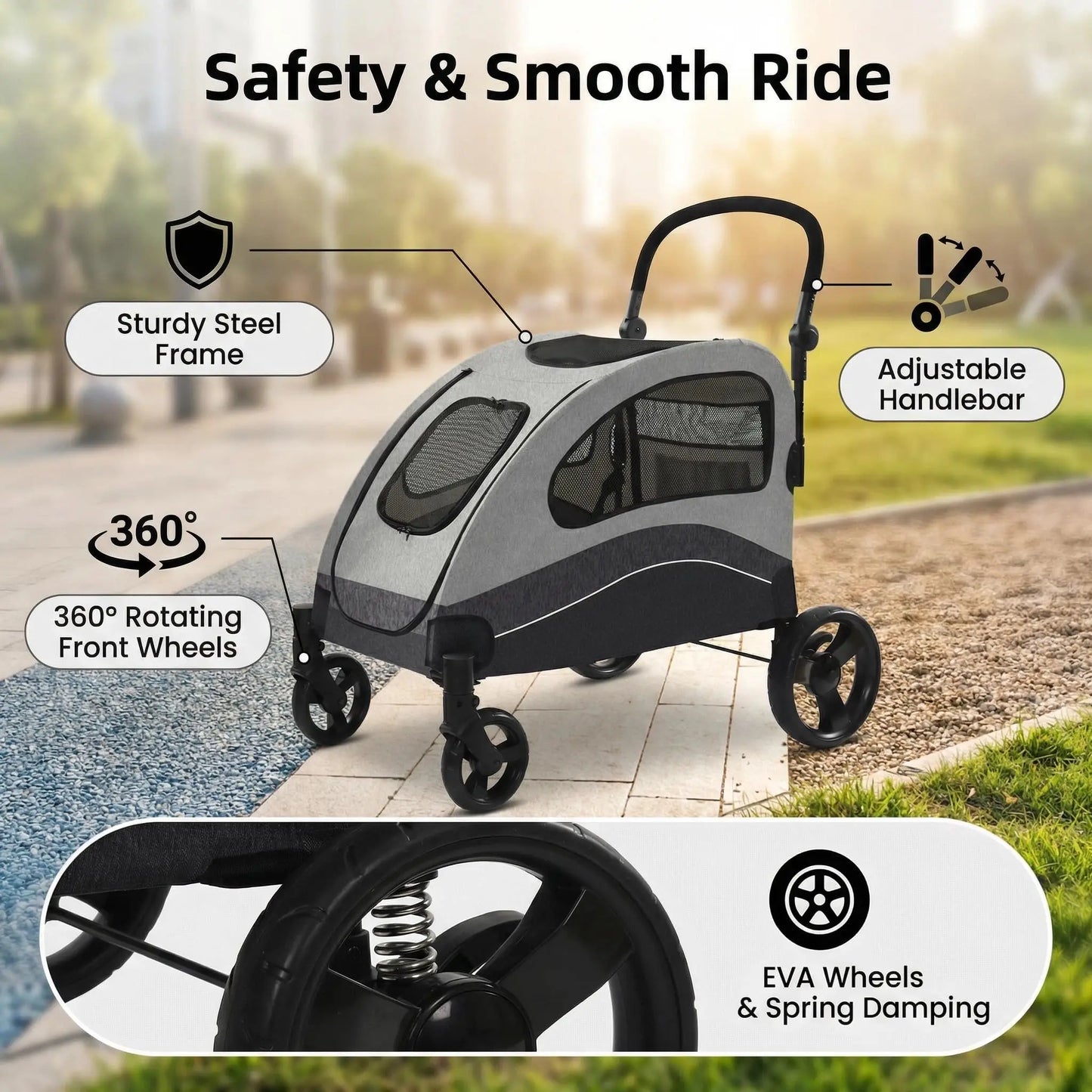 HiMISS Collapsible Large Dog Stroller Wagon With 360 Degree Swivel