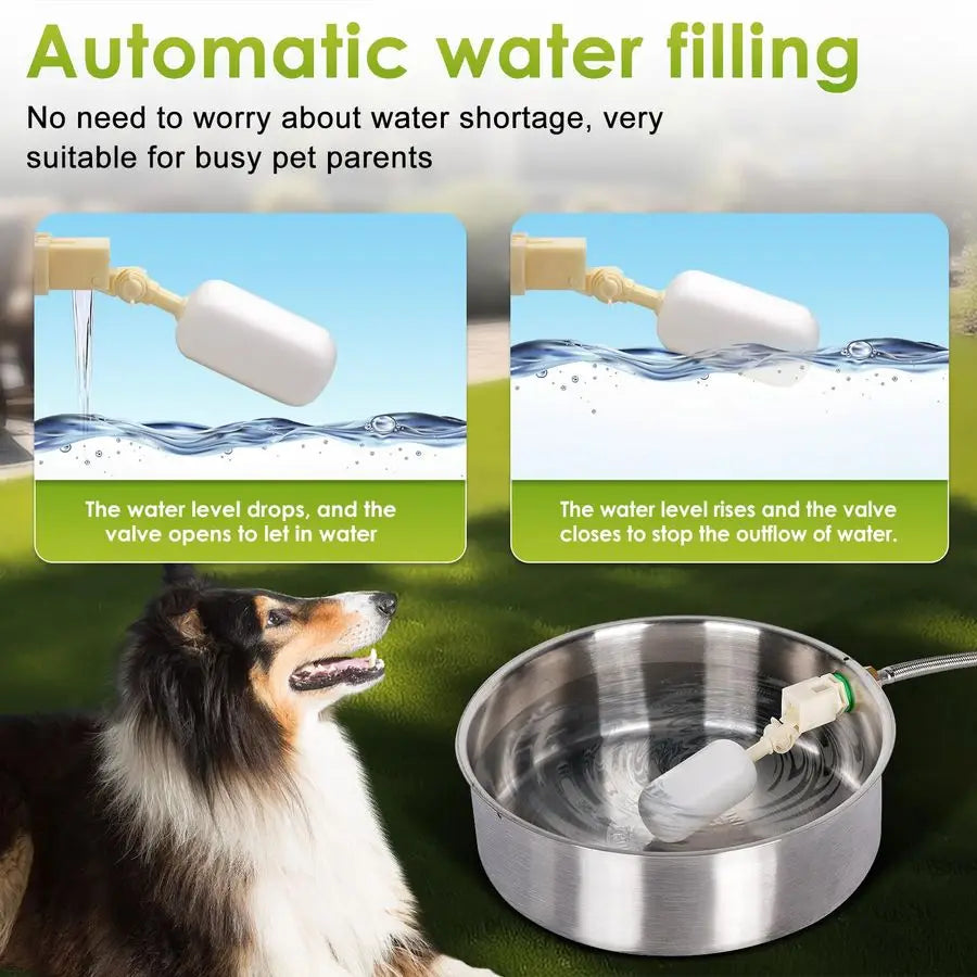 Dog Water Bowl Dispenser Large Breed Outdoor Pet Water Fountain Pet Waterer with Float Valve 6.5L HeavyDuty Stainless Steel Auto