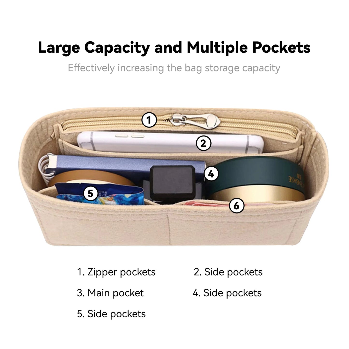 Felt Bag Organizer Insert For Handbags And Purses Lightweight