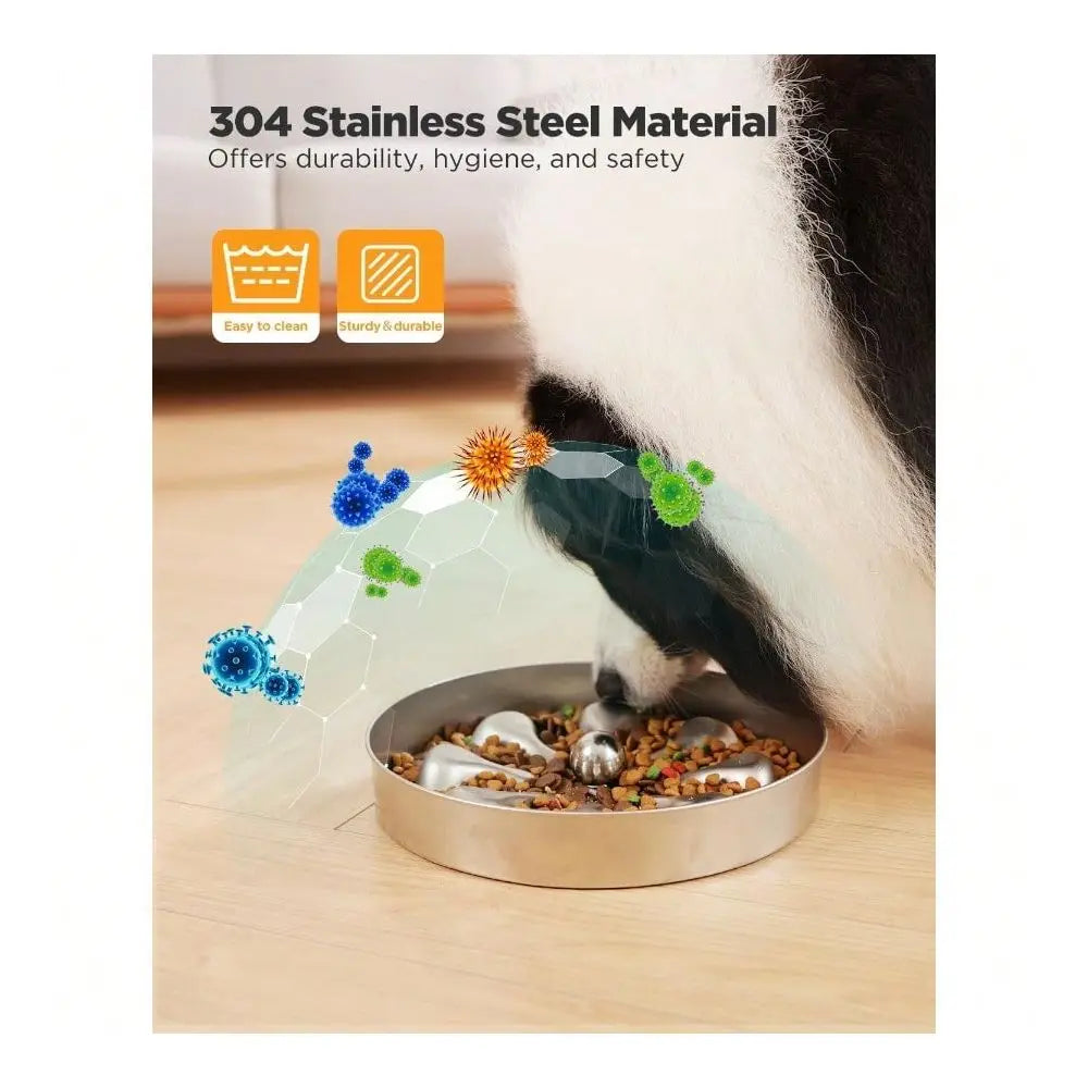 Feeder Dog Bowls Stainless Steel NonSlip Metal Bowl For Slow Feeding, 5 Cups Large Capacity, DoubleSided Design For Dry, Wet, O