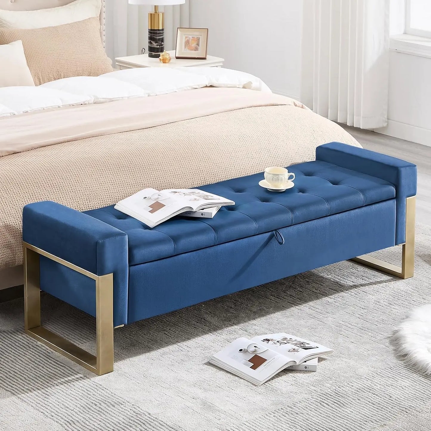 End Of Bed Velvet Tufted Storage Bench, Upholstered Ottoman